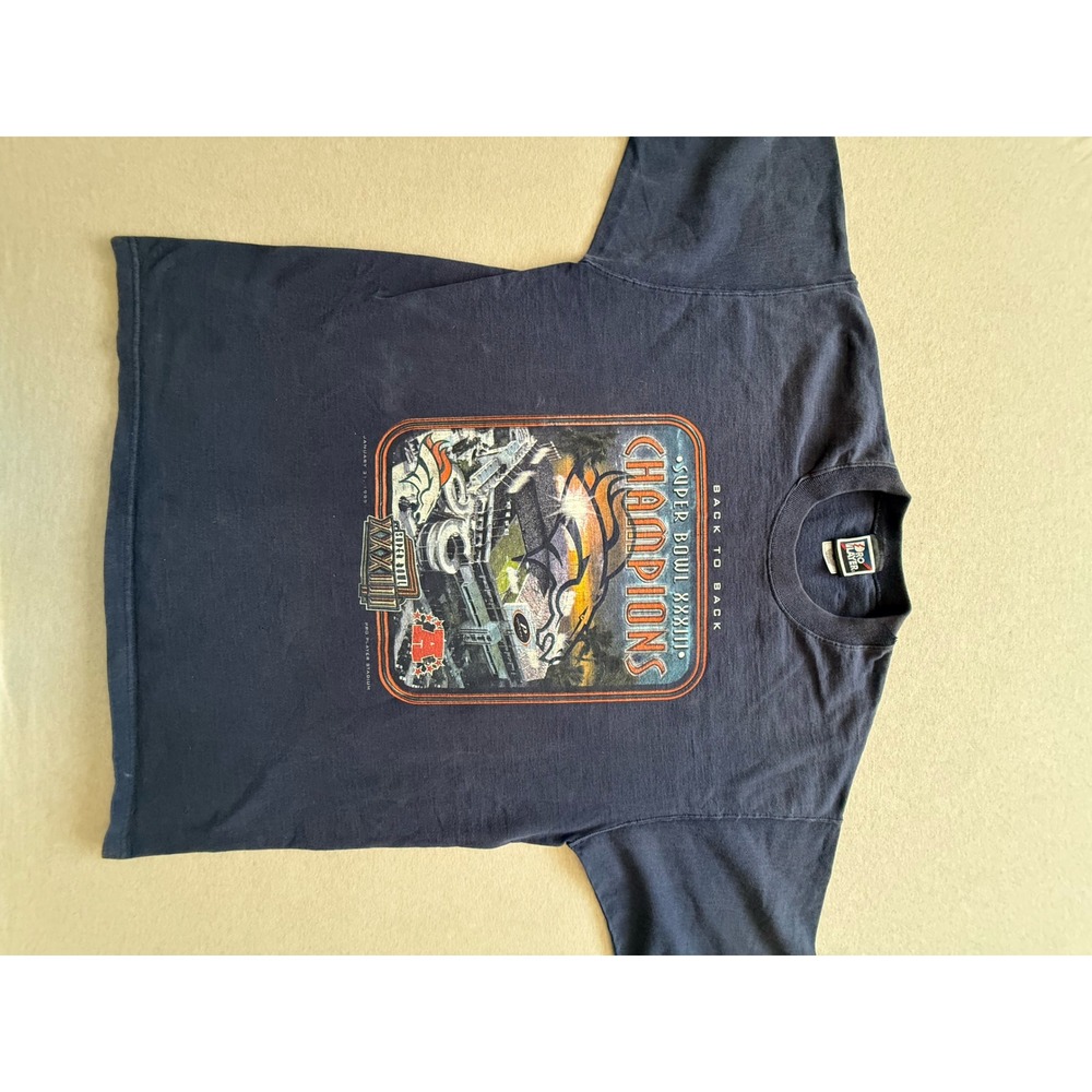 Vintage Pro Player Denver Broncos Super Bowl XXXIII Champions T-Shirt XL Navy